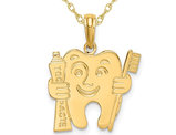 14K Yellow Gold Smiling Tooth Charm Pendant Necklace with Chain